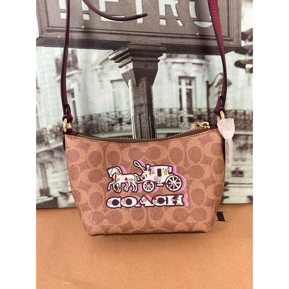 Coach CX606 Zip Top Crossbody Bag Signature Canvas With Horse And Carriage - Picture 1 of 5